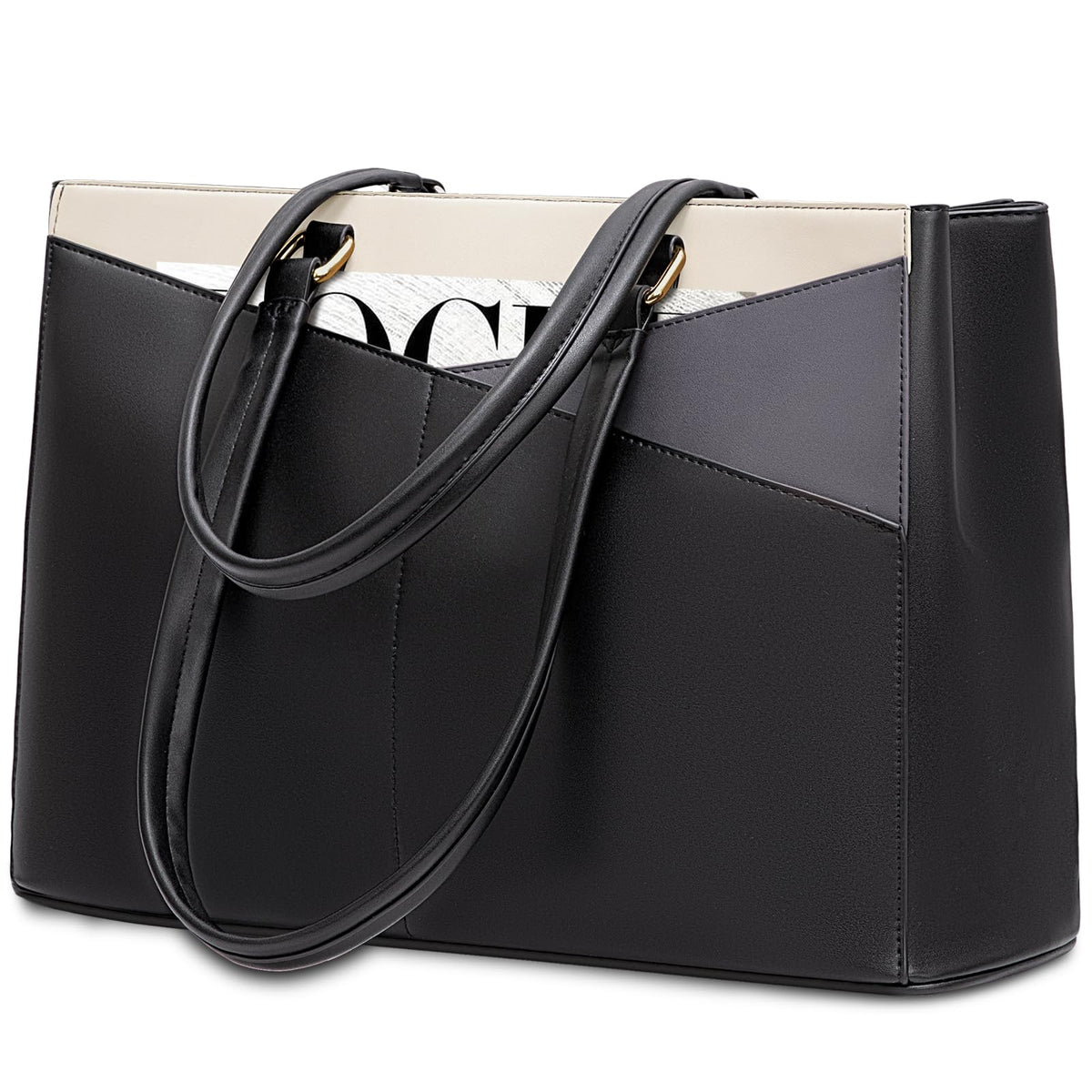LOVEVOOK Laptop Tote Bag for Women 15.6 Inch Waterproof Leather Computer Bags Business Office Work Briefcase Black