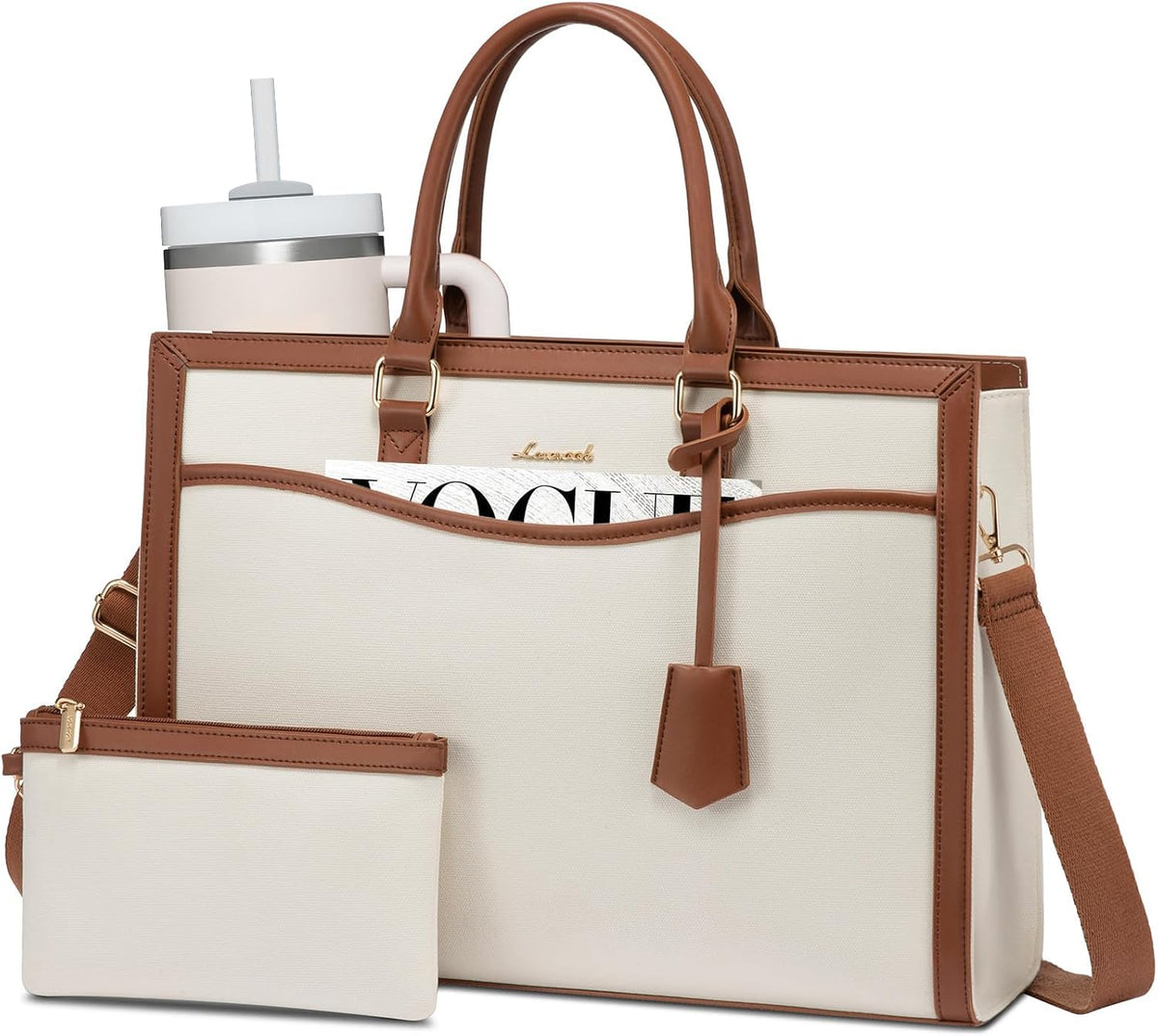 LOVEVOOK Laptop Tote Bag for Women, Large Work Computer Bag with Cup Holder