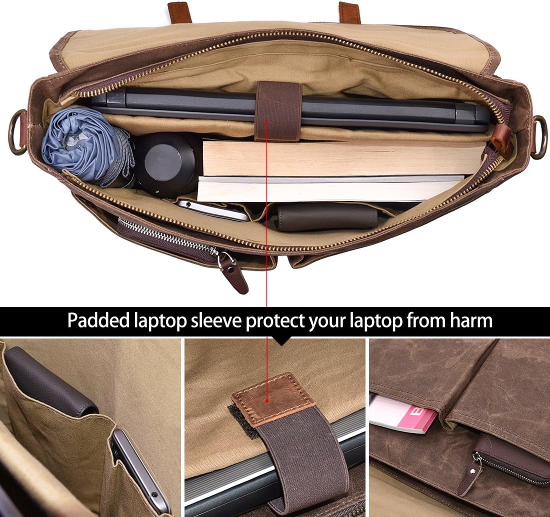 NEWHEY Mens Messenger Bag 15.6 Inch Business Office Work Briefcase Brown