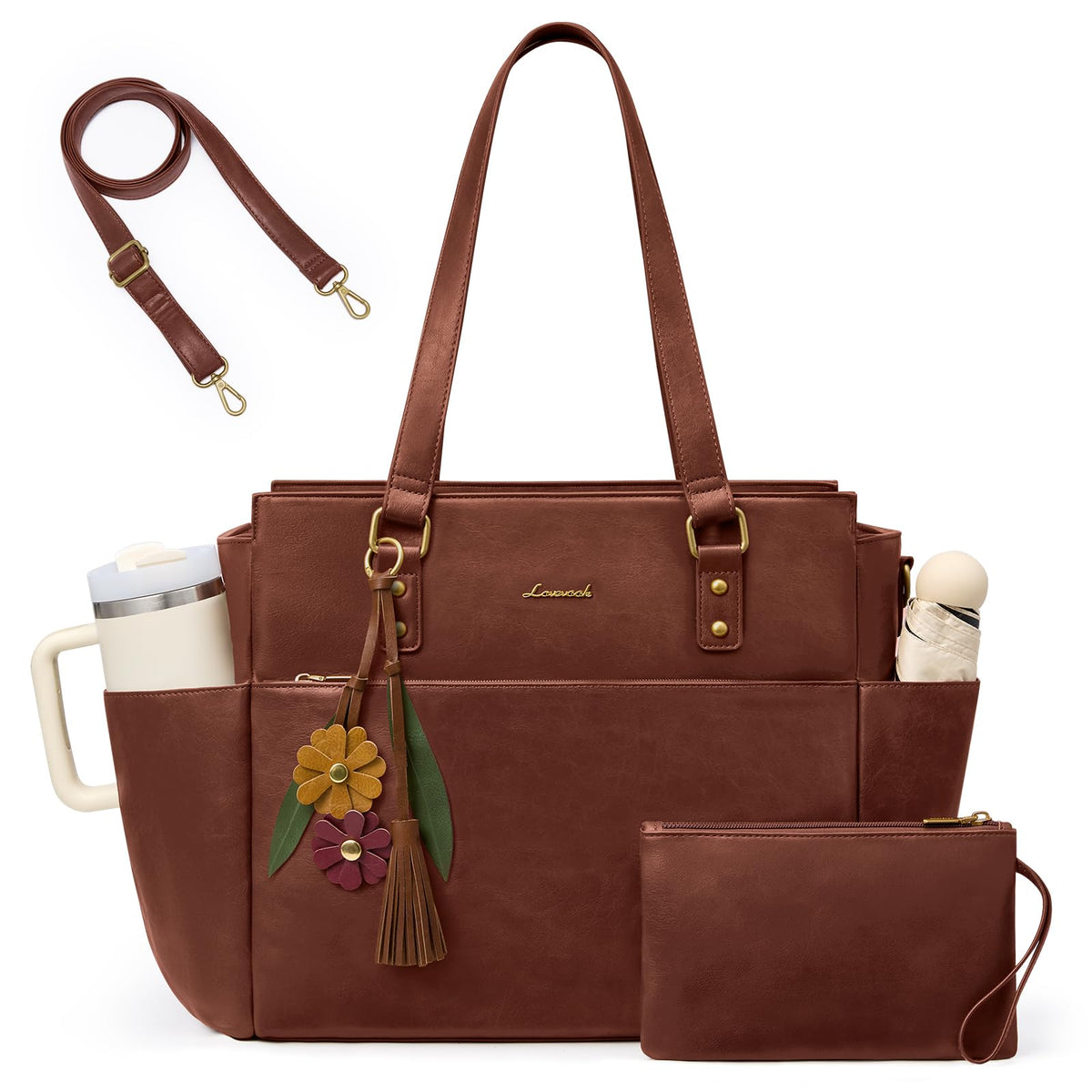 LOVEVOOK Laptop Tote Bag for Women, Vintage Work Teacher Bag with Clutch