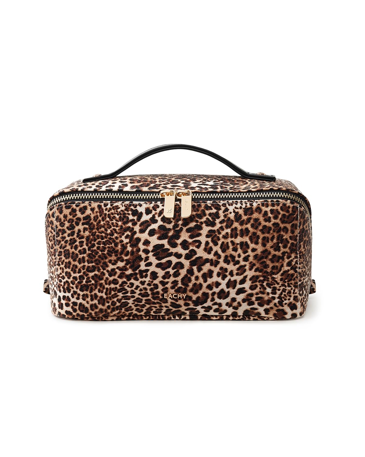 EACHY Travel Makeup Bag for Women, PU Leather Cosmetic Bag, Brown, Medium