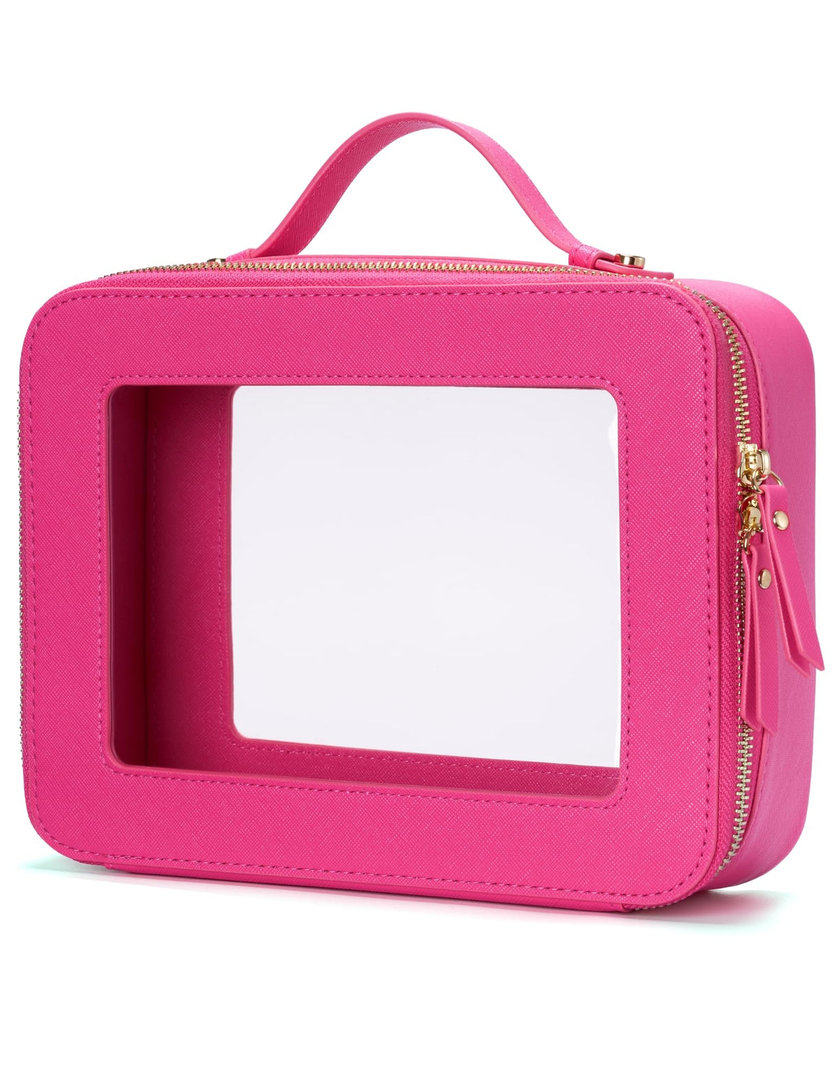 Popvibe Clear Makeup Bag Travel Cosmetic Case Transparent Toiletry Bag with Zipper, Portable Make Up Organizer Traveling Compact Car Bag for Essentials, Gold, Large