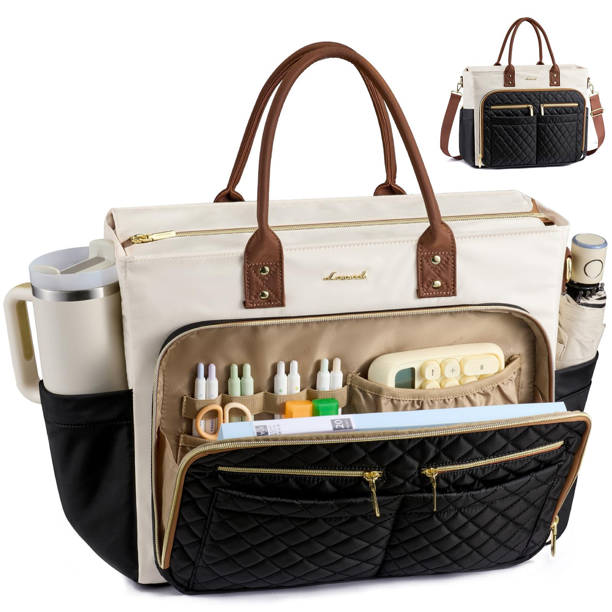 LOVEVOOK Tote Bag for Women, Teacher Nurse Work Laptop Bag, Quilted Bible Computer Shoulder Bag for Business Travel College
