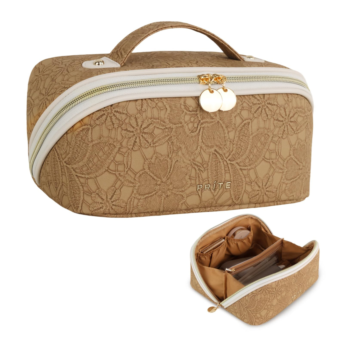Prite Makeup Bag Travel Toiletry Bag Open Flat Cosmetic Organizer for Women