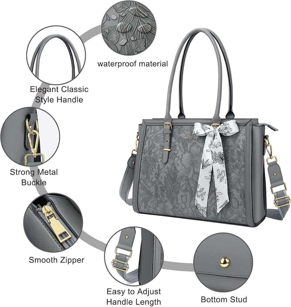 MOSISO Laptop Bag for Women, 17-17.3 inch PU Leather Tote Bag