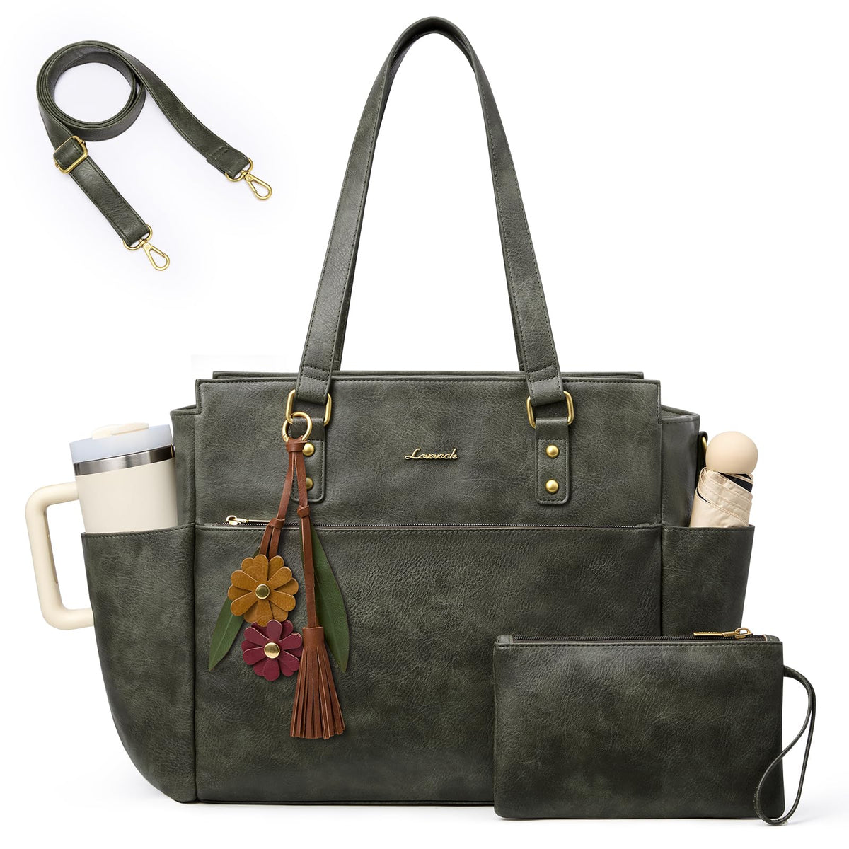LOVEVOOK Laptop Tote Bag for Women, Vintage Work Teacher Bag with Clutch
