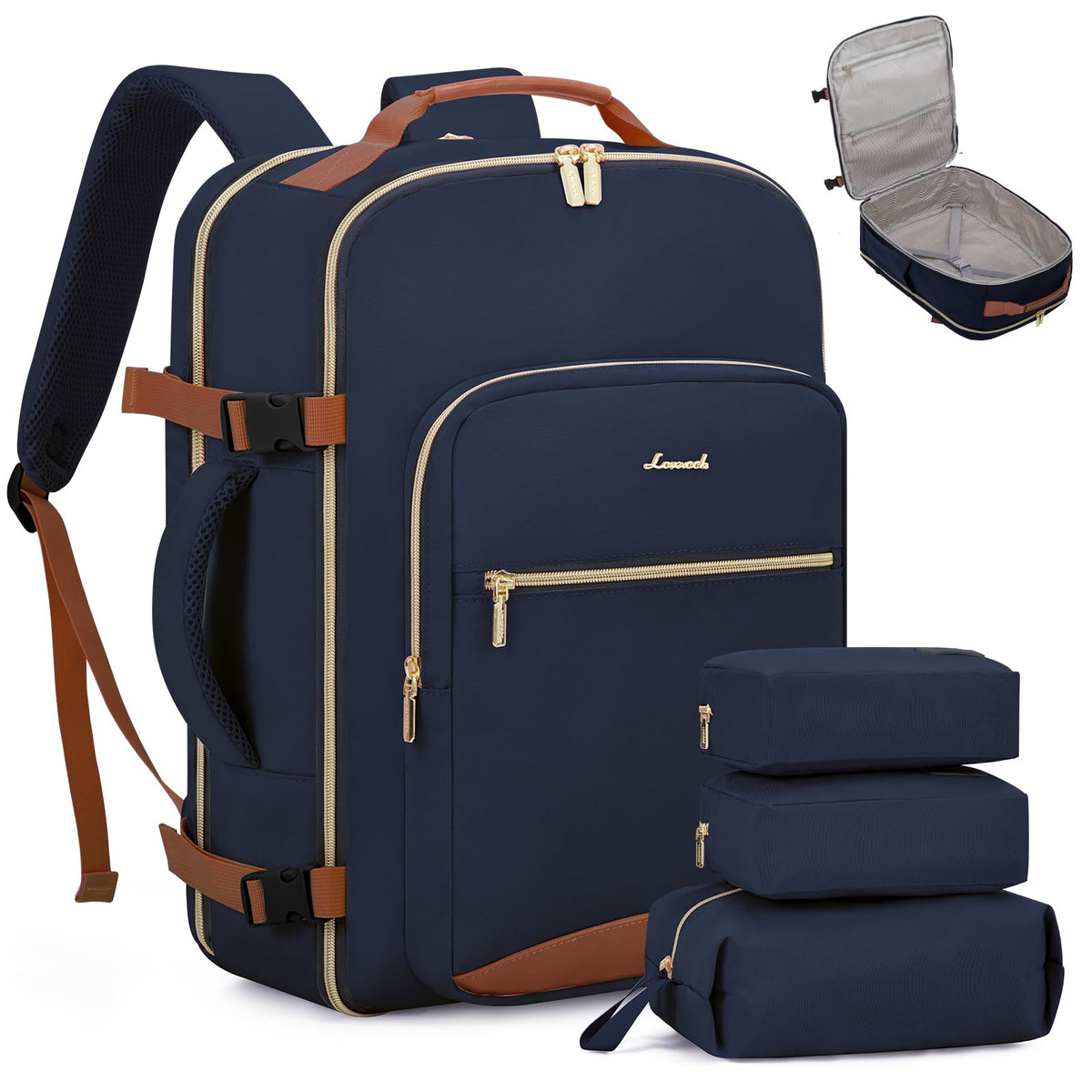 LOVEVOOK 40L Travel Backpack Flight Approved Carry on Backpack,3 Packing Cubes,Waterproof Personal Item Travel Bag,TSA Carry on Luggage Suitcase Travel Essentials,Gifts for Women & Men,fits 17" Laptop