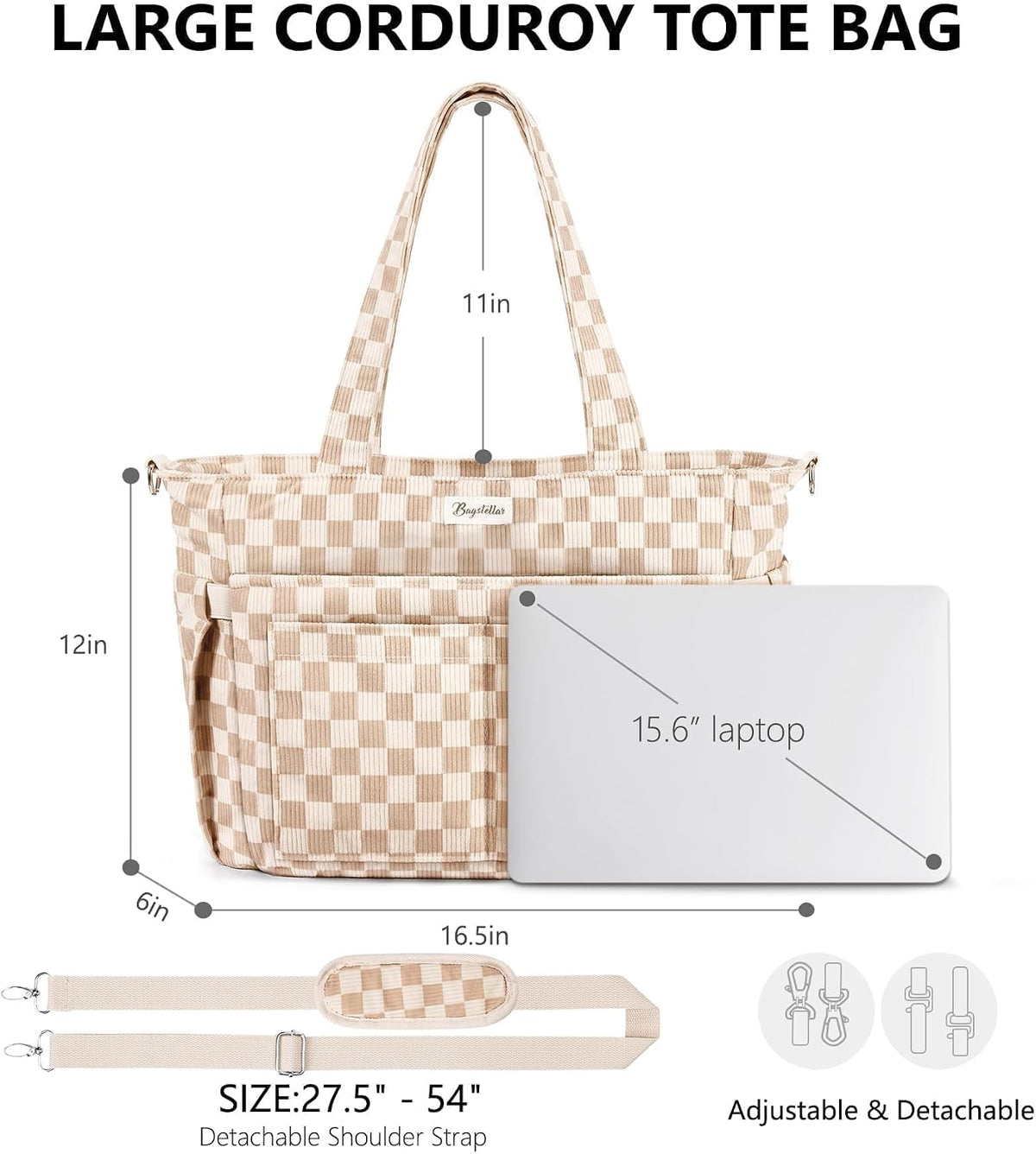 Bagstellar Corduroy Tote Bag for Women, 17 Pockets Laptop Work Tote Purse