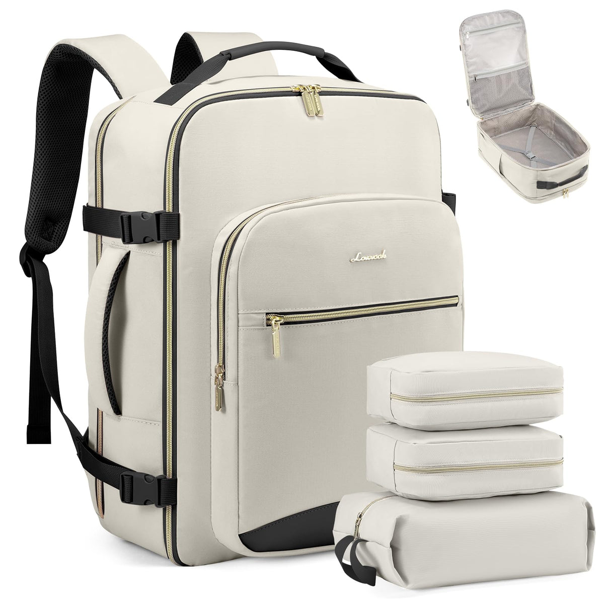 LOVEVOOK 40L Travel Backpack Flight Approved Carry on Backpack,3 Packing Cubes,Waterproof Personal Item Travel Bag,TSA Carry on Luggage Suitcase Travel Essentials,Gifts for Women & Men,fits 17" Laptop