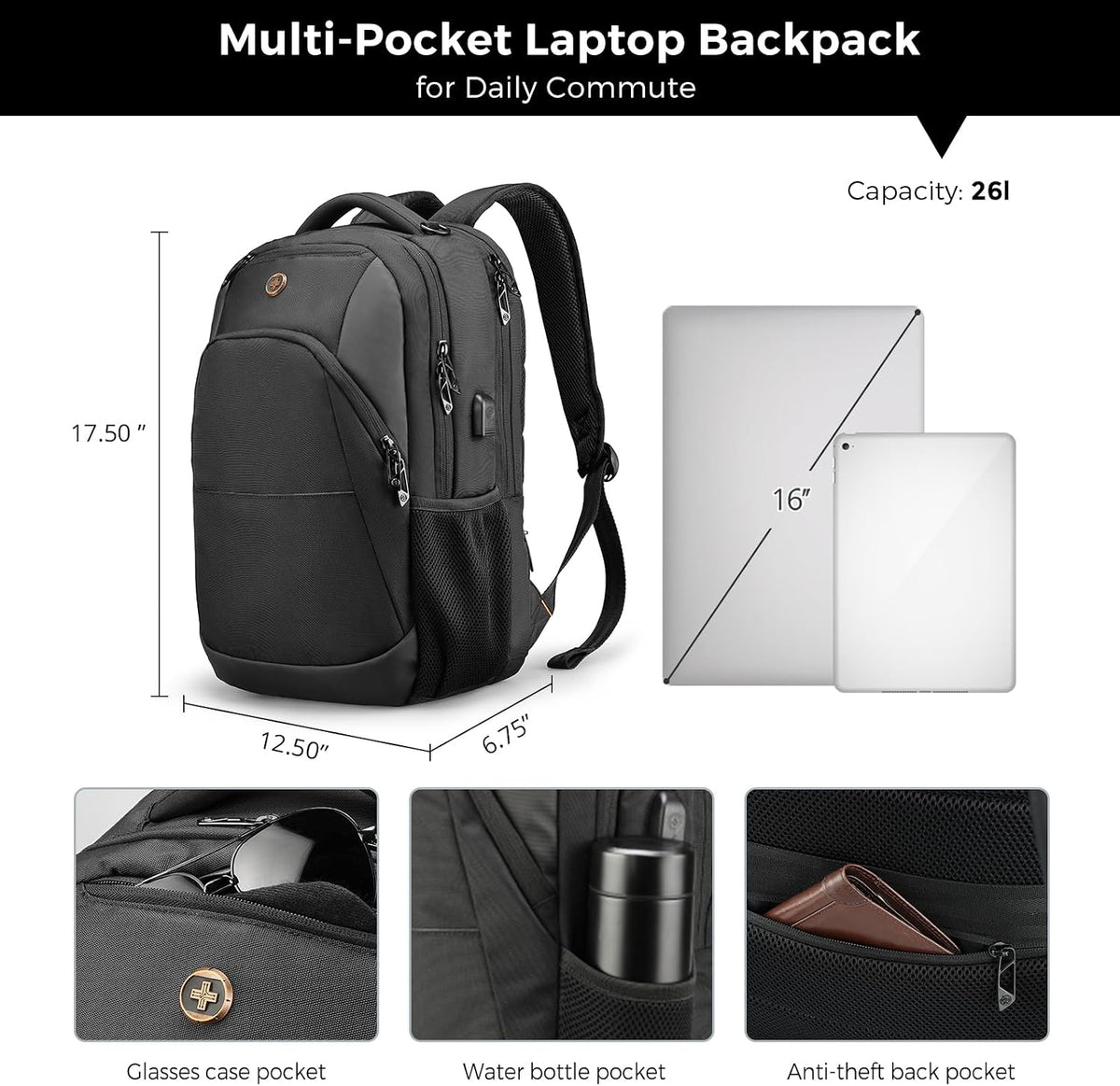 Swissdigital Design Backpack for Men & Women Fit 16-Inch Computer SD1670-01