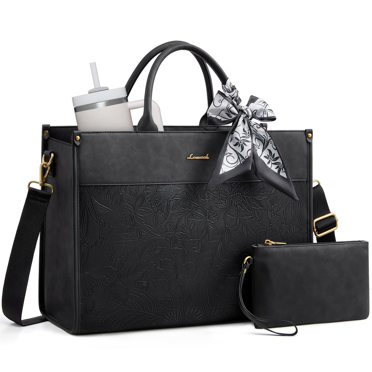 LOVEVOOK Laptop Tote Bag for Women, Vintage Work Bag with Large Cup Holder