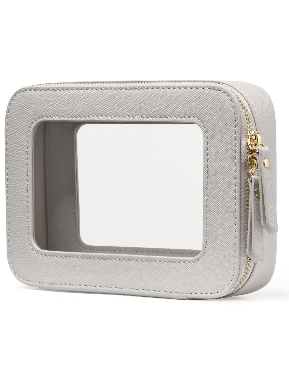 Popvibe Clear Makeup Bag Travel Cosmetic Case Transparent Toiletry Bag with Zipper, Portable Make Up Organizer Traveling Compact Car Bag for Essentials, Gold, Large