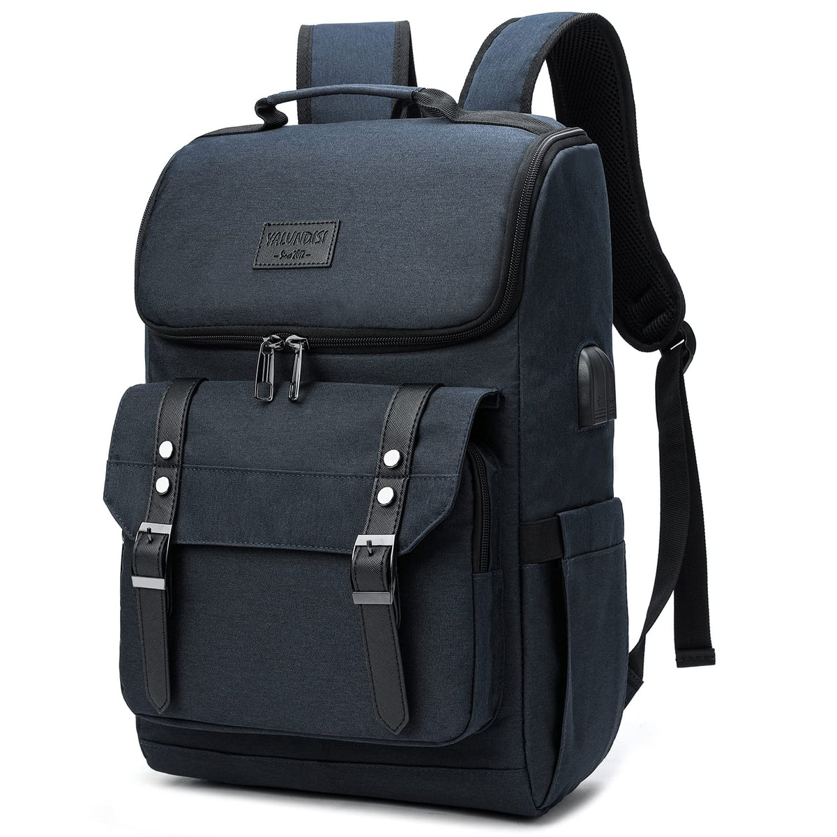 YALUNDISI Vintage Backpack Travel Laptop Backpack with usb Charging Port for Women & Men College Backpack Fits 15.6 Inch Laptop Black