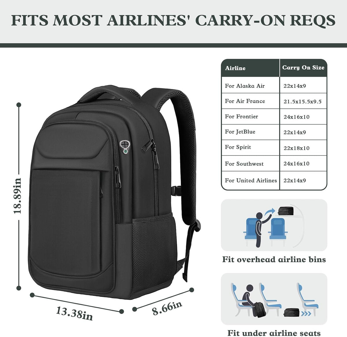 17" Travel Laptop Backpack, Airline Approved Computer Bag, Black