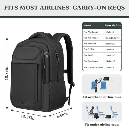 17" Travel Laptop Backpack, Airline Approved Computer Bag, Black