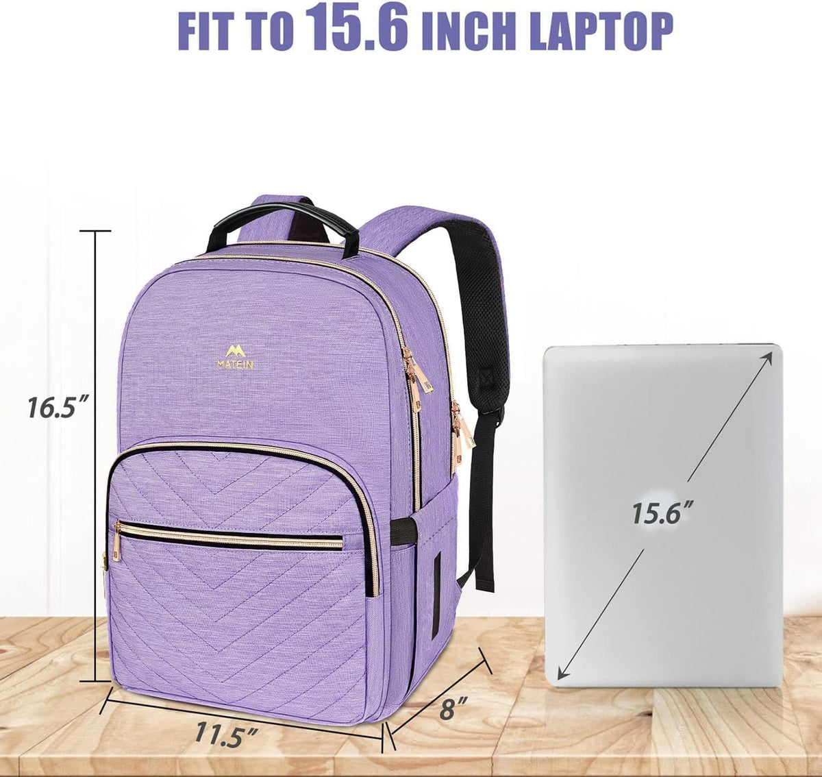MATEIN 15.6 inch College School Bookbag for Women, Purple Laptop Backpack
