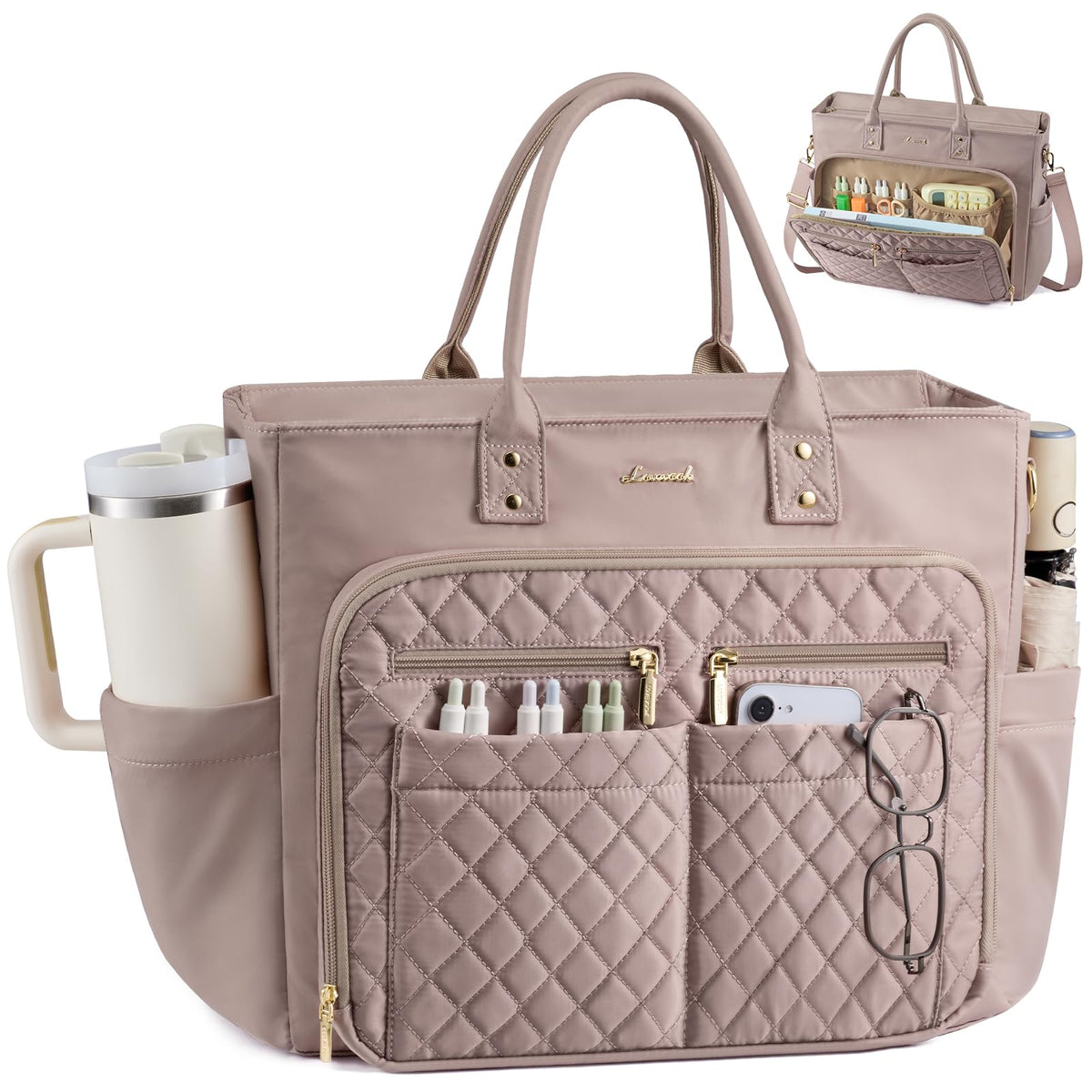LOVEVOOK Tote Bag for Women, Teacher Nurse Work Laptop Bag, Quilted Bible Computer Shoulder Bag for Business Travel College