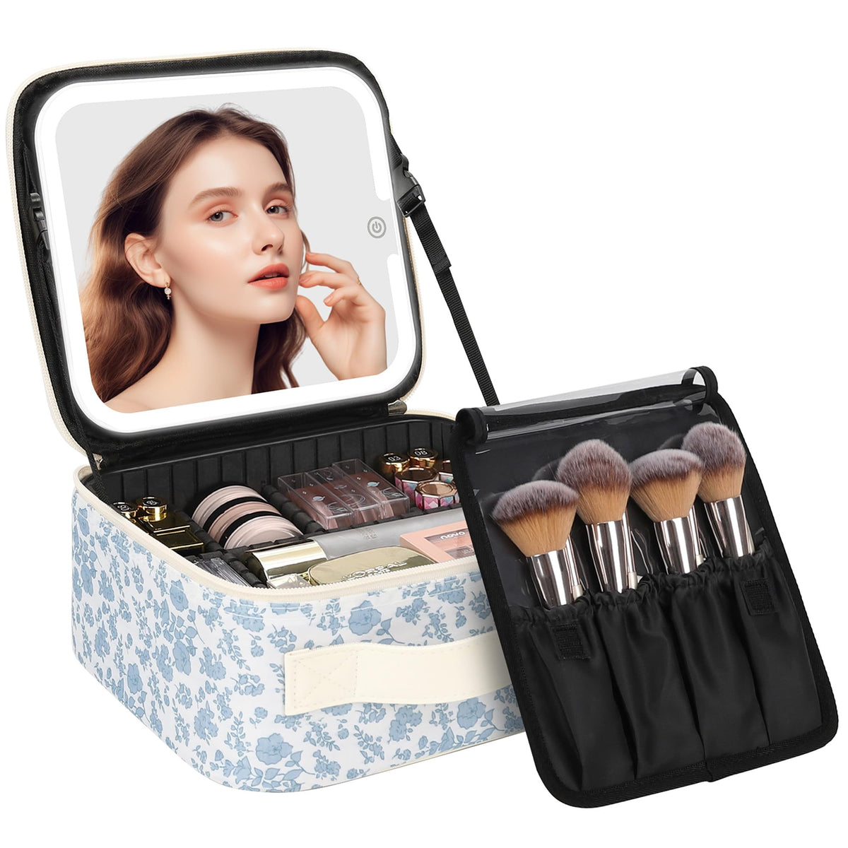 Chomeiu Makeup Bag with LED Mirror, Cosmetic Travel Bag for Women, Black