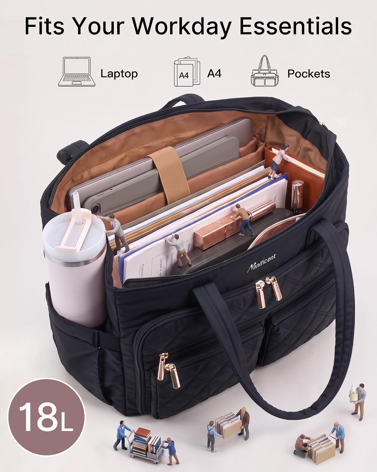 Teacher Tote Bag for Women, 15.6 Inch Laptop Bag with 40 oz Cup Holder