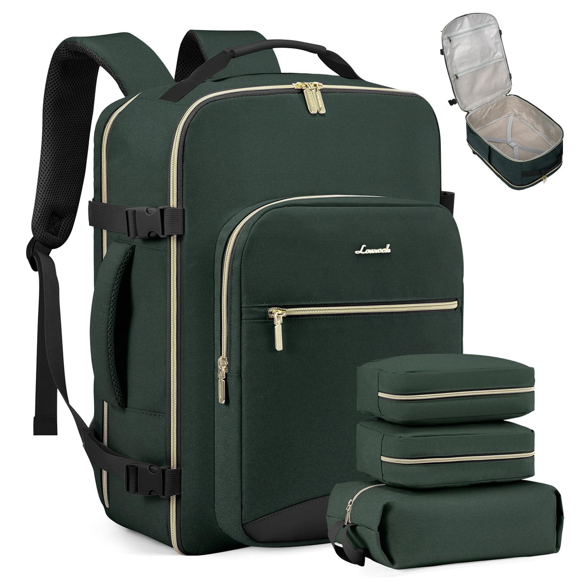LOVEVOOK 40L Travel Backpack Flight Approved Carry on Backpack,3 Packing Cubes,Waterproof Personal Item Travel Bag,TSA Carry on Luggage Suitcase Travel Essentials,Gifts for Women & Men,fits 17" Laptop