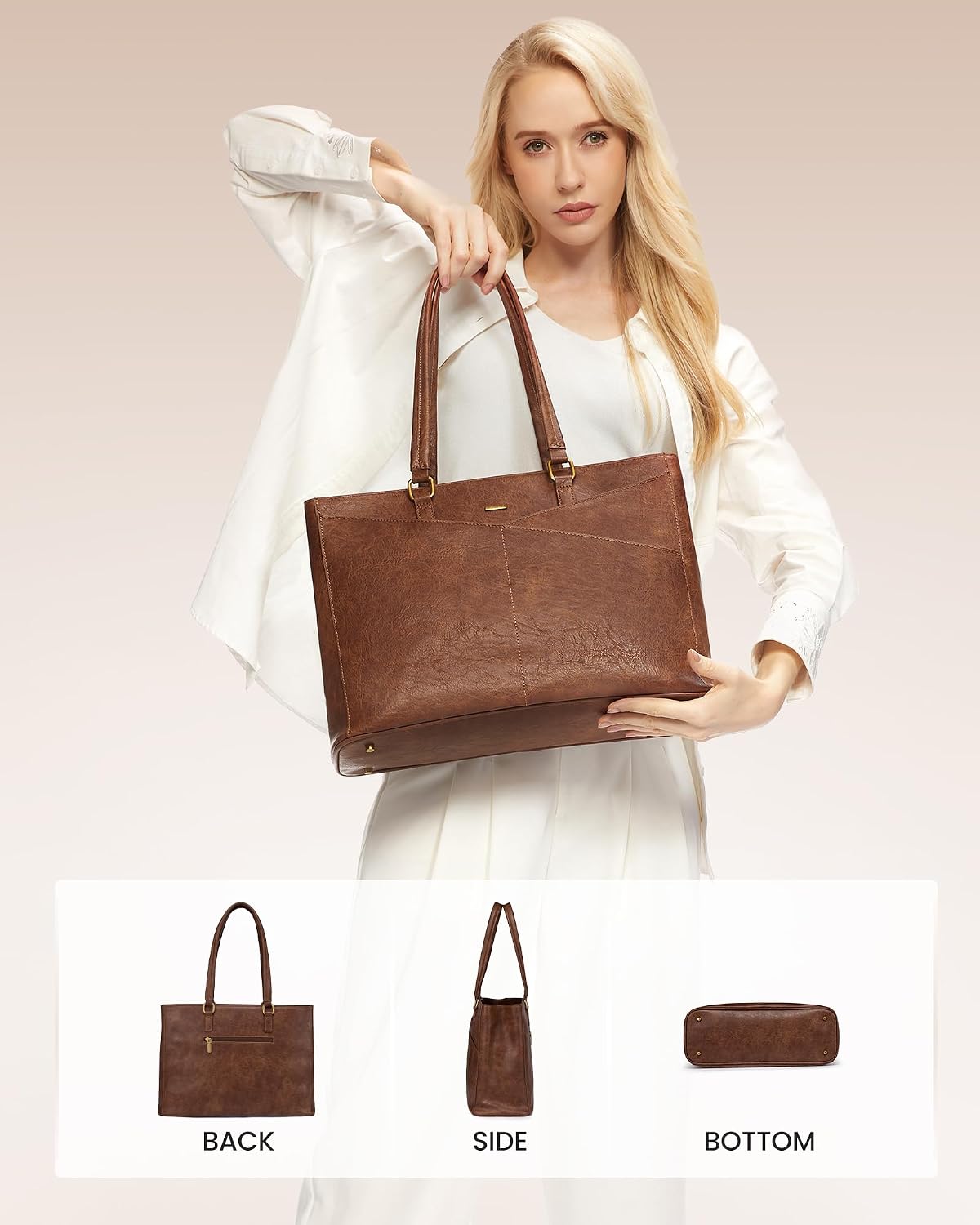 LOVEVOOK Laptop Tote Bag for Women,Leather Work Computer Briefcase Bag