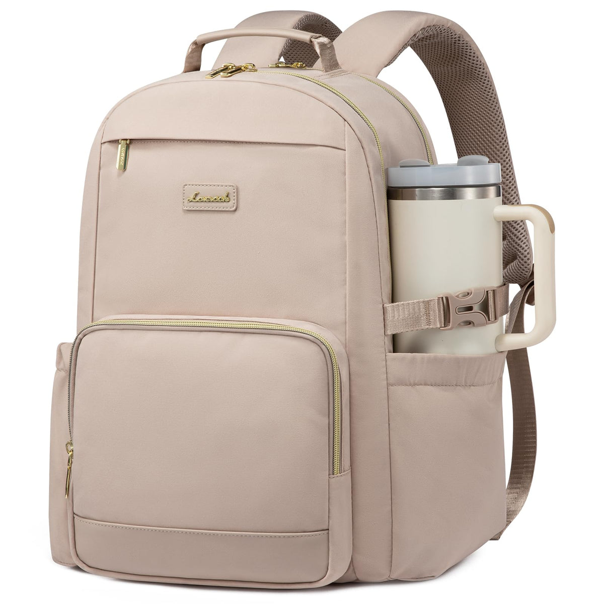 LOVEVOOK Laptop Backpack for Women with Pouch Pocket for Large Capacity Cup,15.6 Inch Laptop Computer Bag Travel Backpack Purse,Waterproof Work Business Backpack College Teacher Bags,Beige-Black-Brown