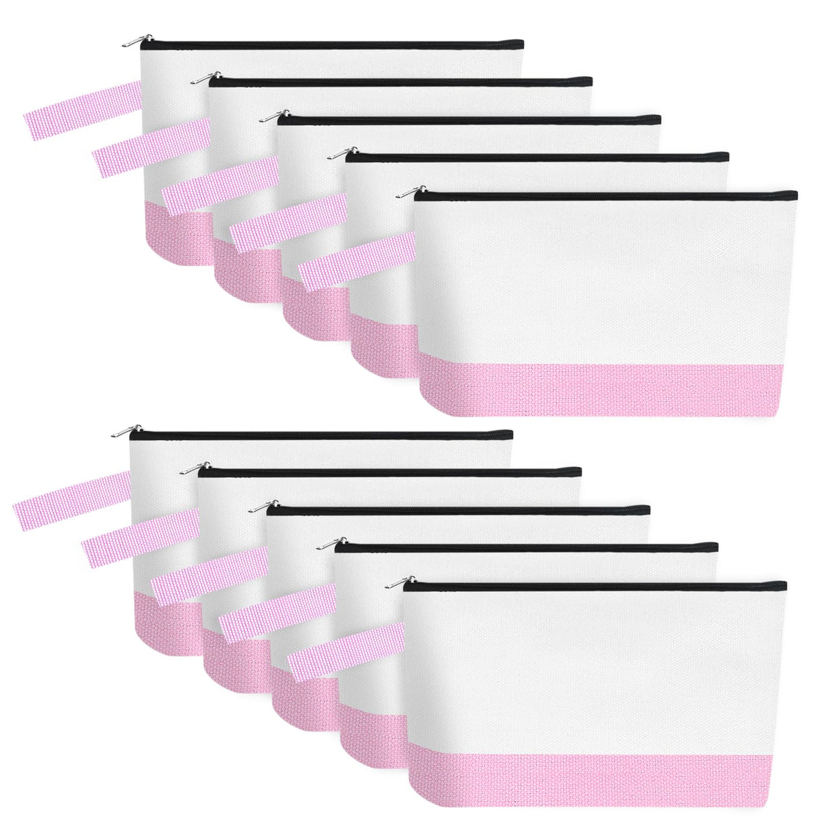 10 Pieces Cotton Canvas Makeup Bag with Bottom, Multi-Purpose Cosmetic Bag with Zipper Travel Toiletry Pouch, Blank DIY Craft Bag Pencil Bag (M, White), MN-WB07