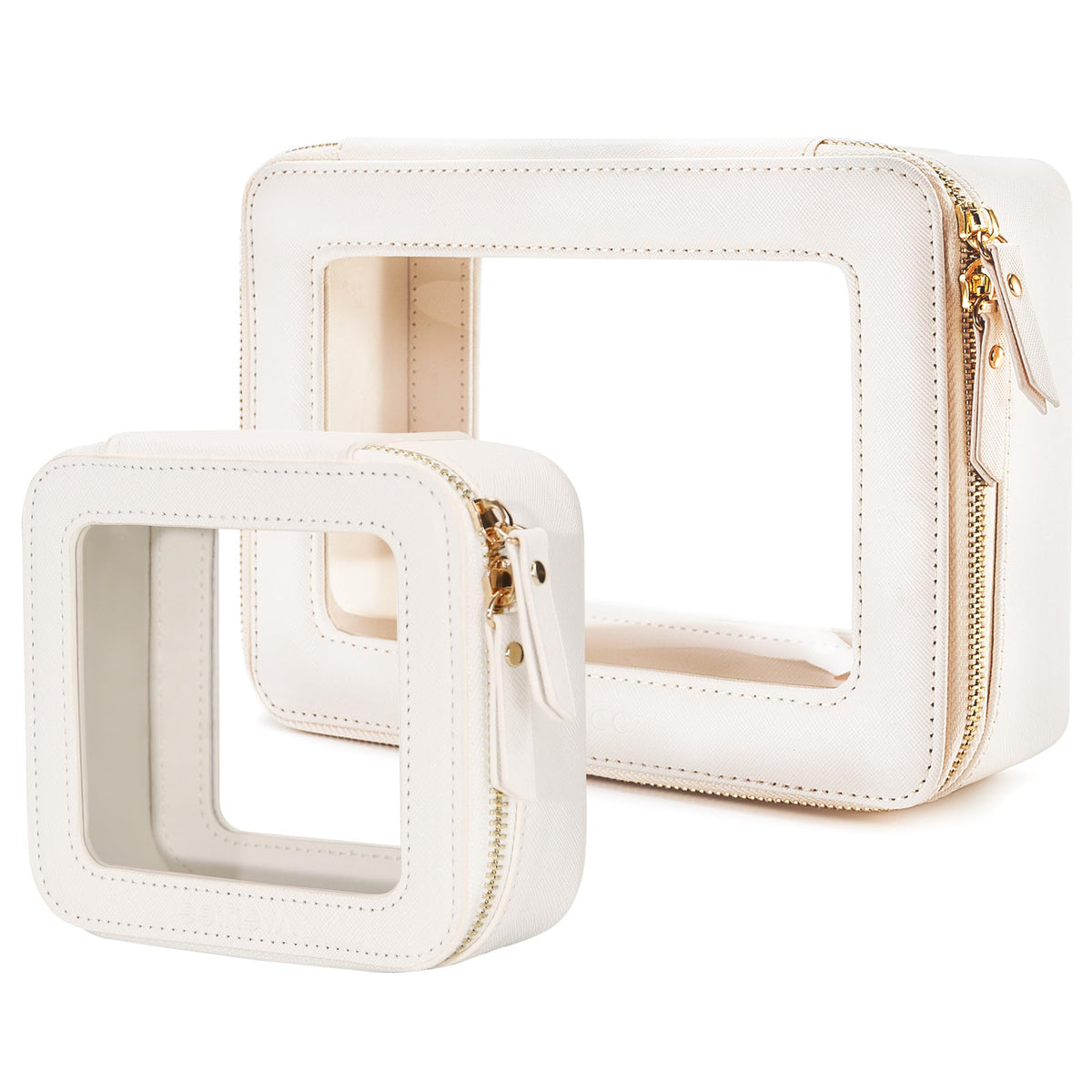 Aveniee Clear Makeup Bag Organizer, Travel Toiletry Bag Cosmetic Case for Women, Make Up Skincare Pouch Car Organizer Bag with Zippers for Essentials,White,Medium Classic
