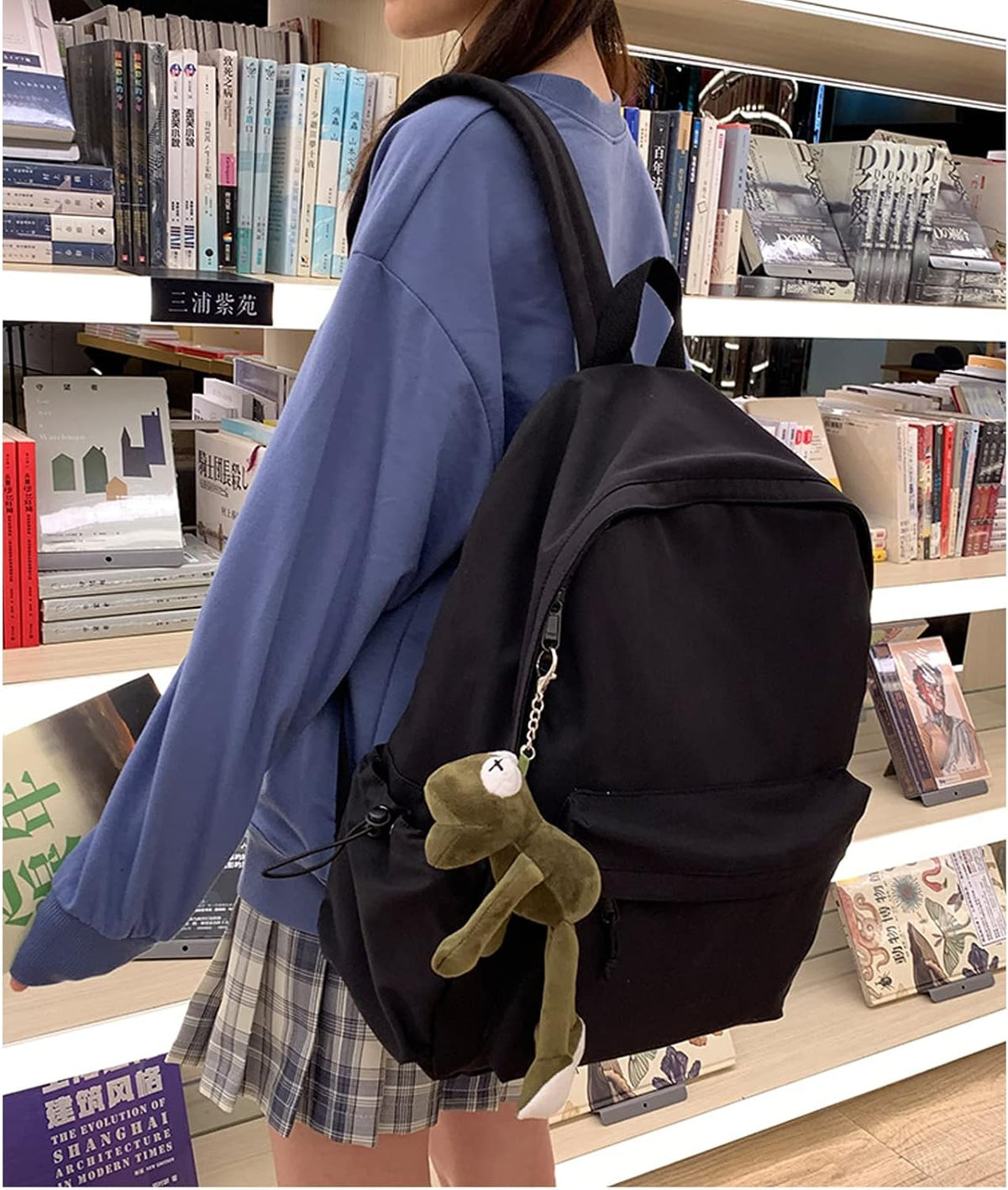 Black School Backpack for Girls Women Waterproof High School Book Bag Cute Backpack for Men Teens Boys, Lightweight Simple Middle School Back Pack Daypack