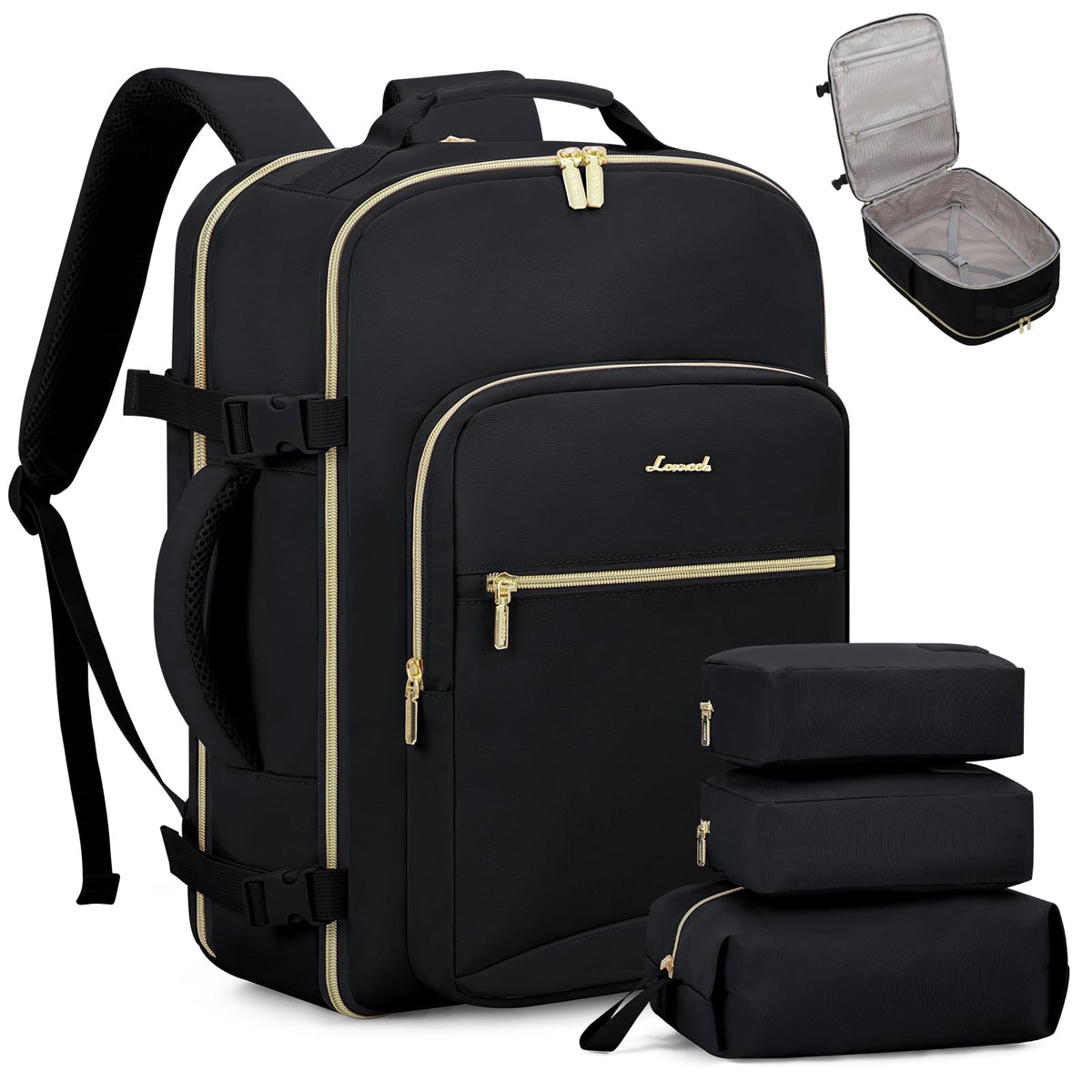 LOVEVOOK 40L Travel Backpack Flight Approved Carry on Backpack,3 Packing Cubes,Waterproof Personal Item Travel Bag,TSA Carry on Luggage Suitcase Travel Essentials,Gifts for Women & Men,fits 17" Laptop