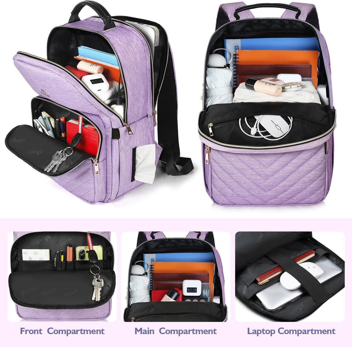 MATEIN 15.6 inch College School Bookbag for Women, Purple Laptop Backpack