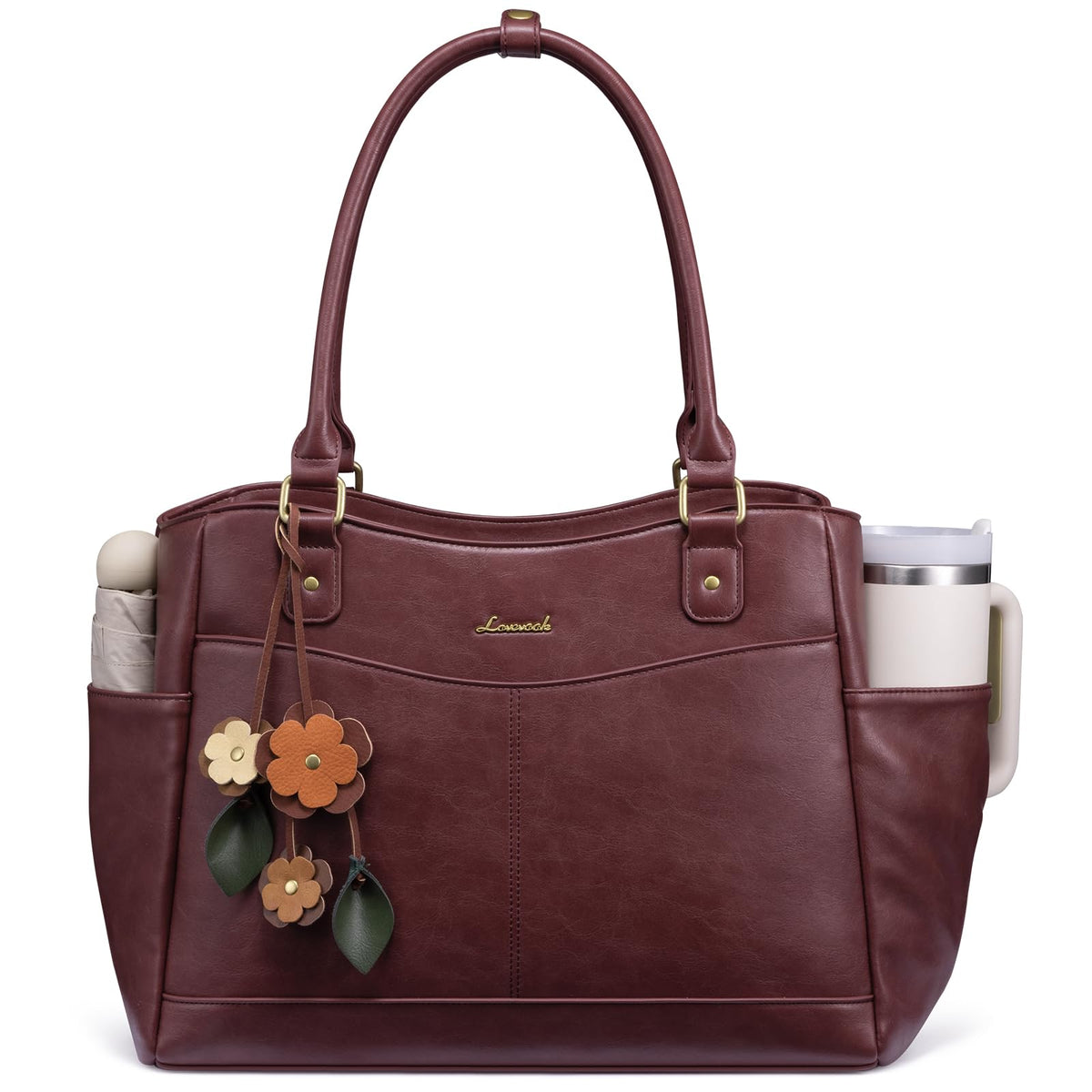 LOVEVOOK Laptop Bag for Women, Vintage Work Tote, Teacher Bag with Pendant