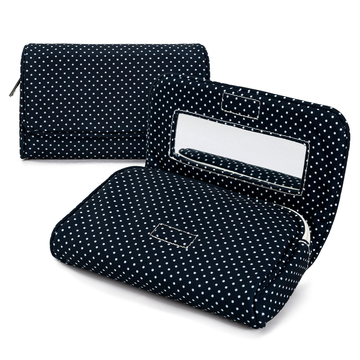 Women’s Cute Nylon Makeup Bag with Built-in Mirror, Protable Lightweight Cosmetic Bag, Trendy Toiletry Bag for Travel (Pink Stripe)