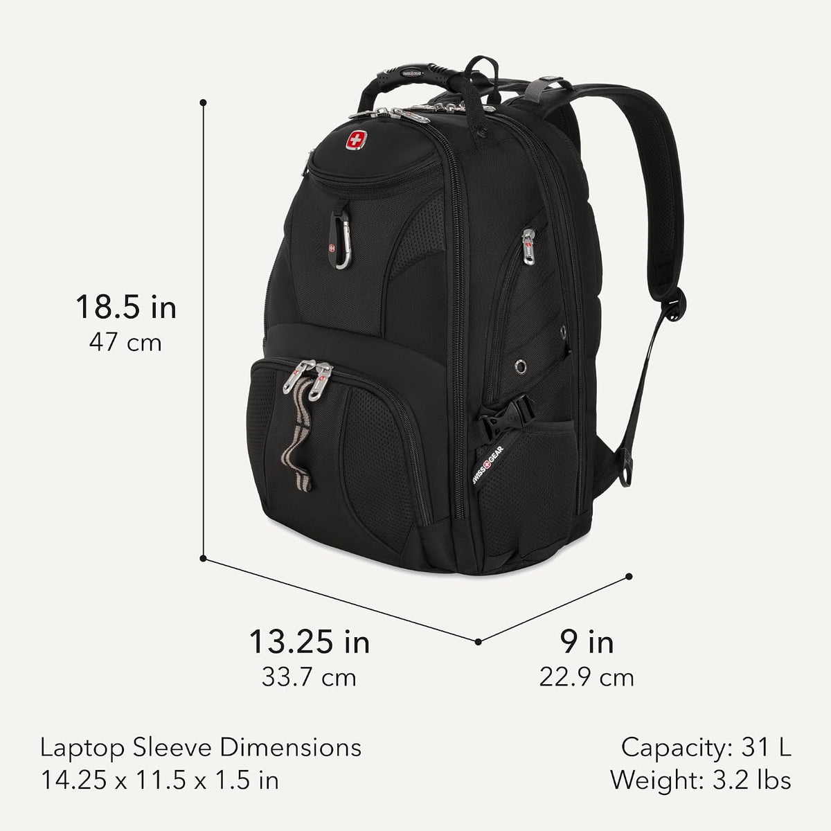 SWISSGEAR 1900 ScanSmart Laptop Backpack, Fits Most 17-Inch Laptops, TSA-Friendly Lay-Flat Design, RFID Protection, and Tablet Pocket, Black, 31L, 18.5-Inch