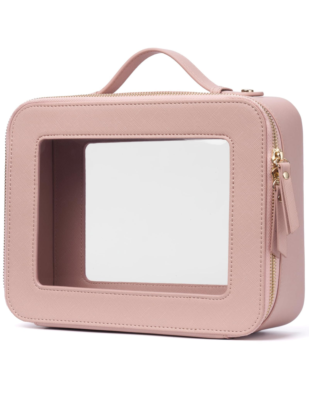 Popvibe Clear Makeup Bag Travel Cosmetic Case Transparent Toiletry Bag with Zipper, Portable Make Up Organizer Traveling Compact Car Bag for Essentials, Gold, Large