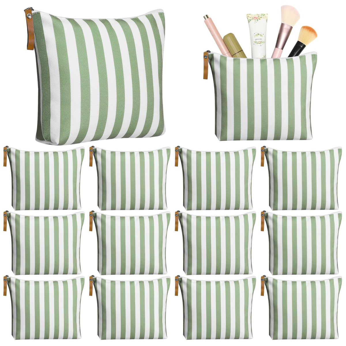 Hillban 12 Pcs Blue Striped Makeup Bags Bulk
