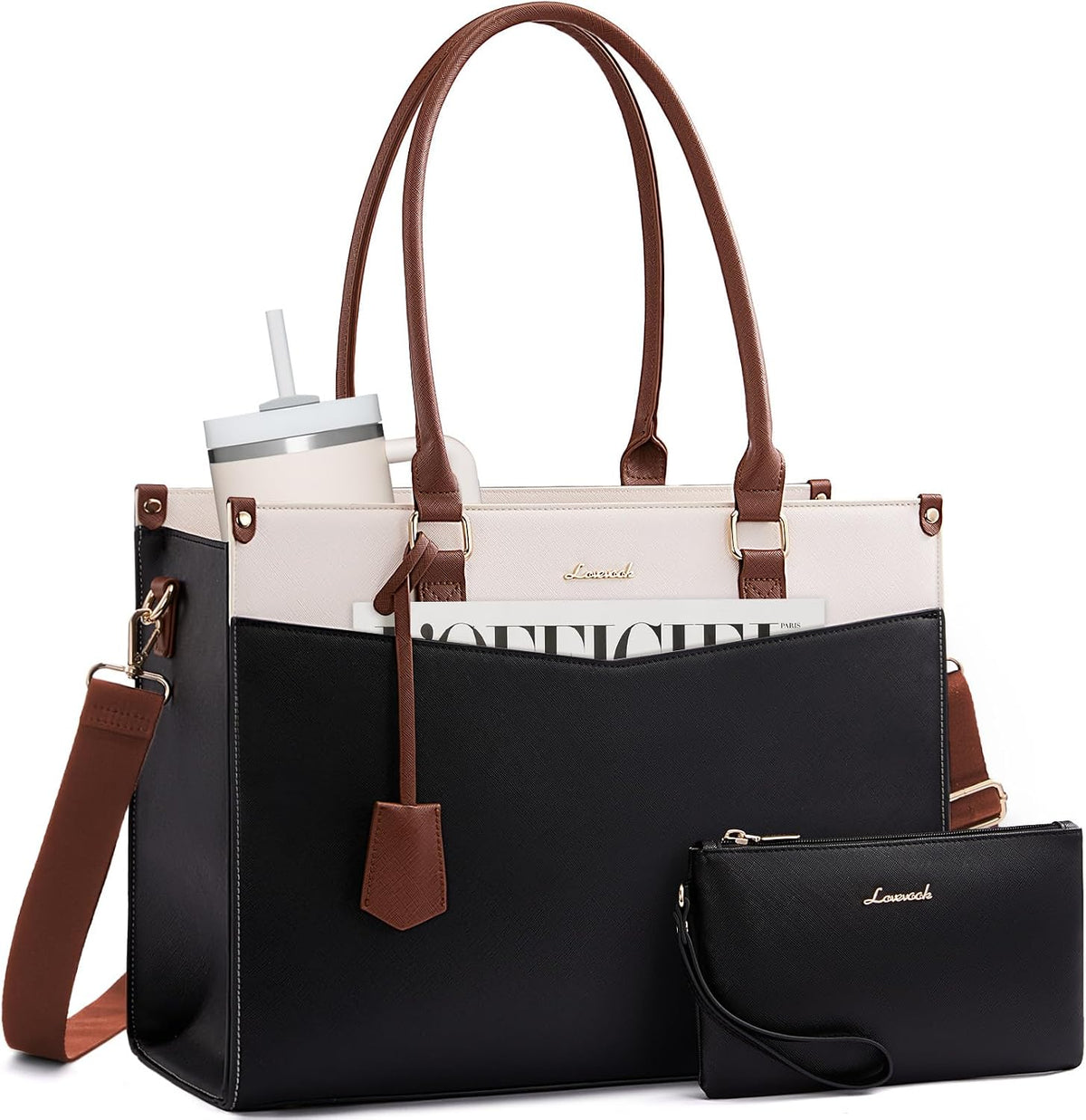 LOVEVOOK Laptop Bag for Women, Waterproof Tote Purse with Clutch for Work