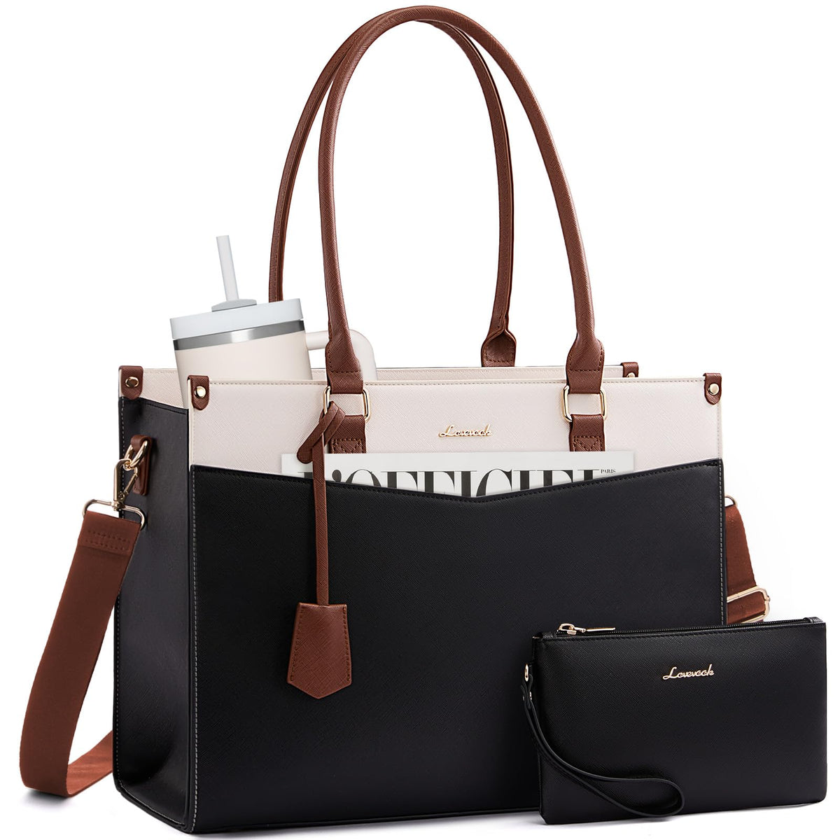 LOVEVOOK Laptop Bag for Women, Waterproof Tote Purse with Clutch for Work