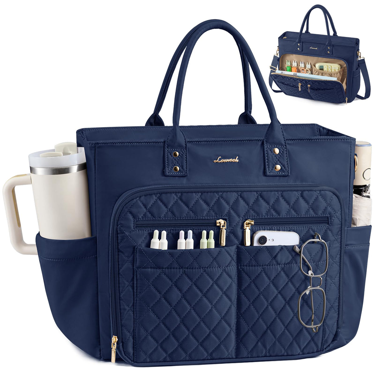 LOVEVOOK Tote Bag for Women, Teacher Nurse Work Laptop Bag, Quilted Bible Computer Shoulder Bag for Business Travel College