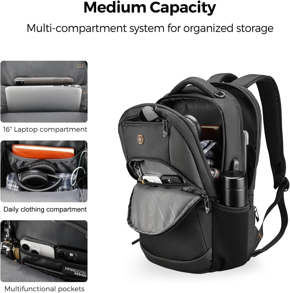Swissdigital Design Backpack for Men & Women Fit 16-Inch Computer SD1670-01