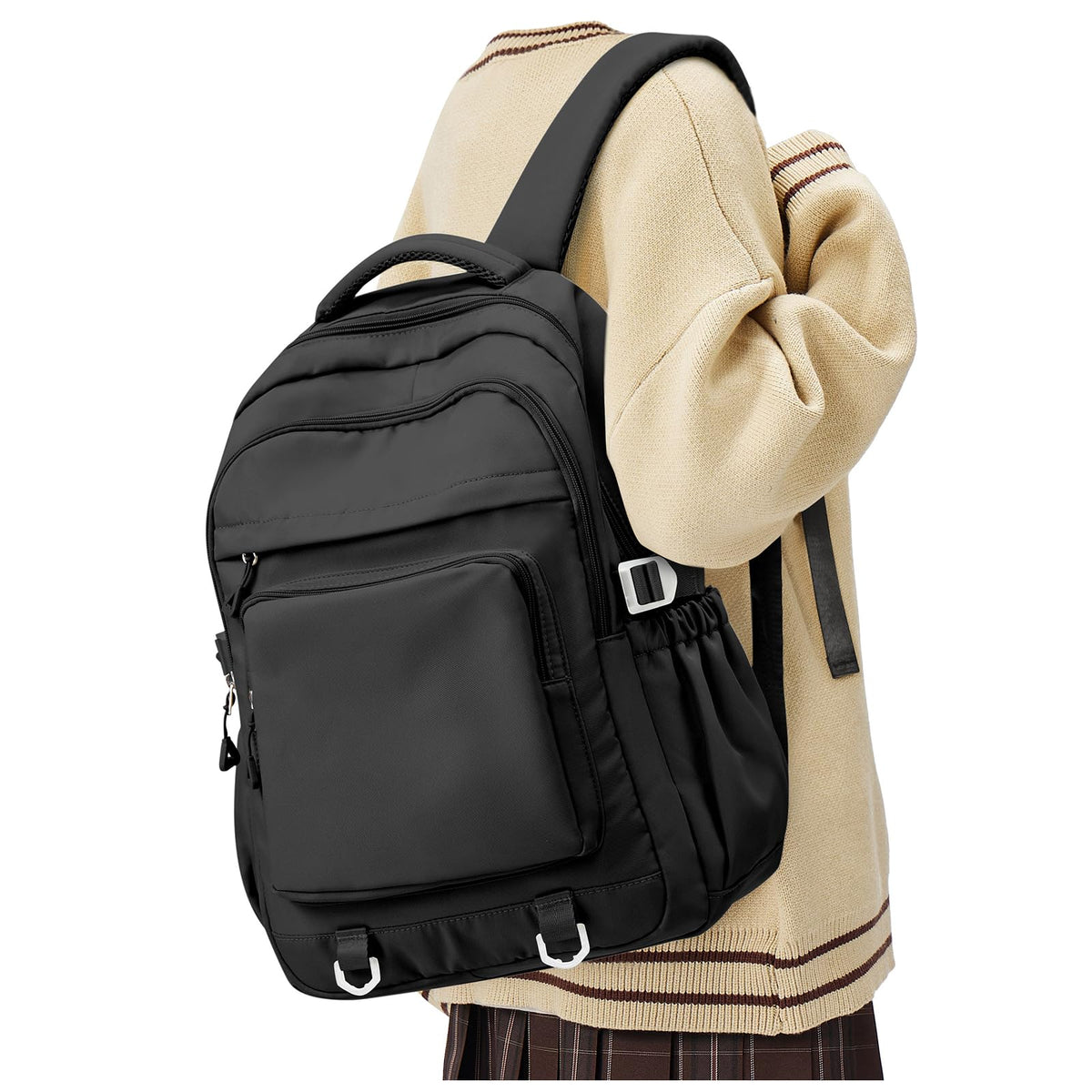 Black Middle School Backpack For Men Women Simple Backpack For College Students Aesthetic High School Bag Waterproof Bookbag For Teens Girls Boys
