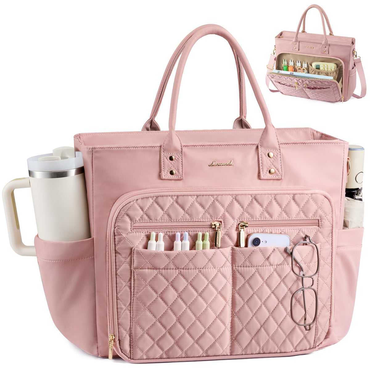 LOVEVOOK Tote Bag for Women, Teacher Nurse Work Laptop Bag, Quilted Bible Computer Shoulder Bag for Business Travel College