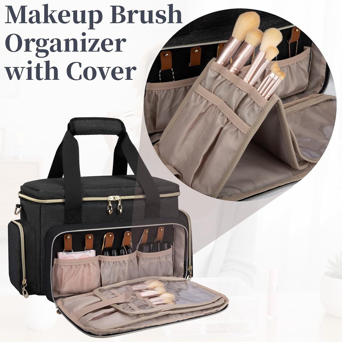 GDNasist Large Makeup Bag, Portable Travel Makeup Bag Organizer