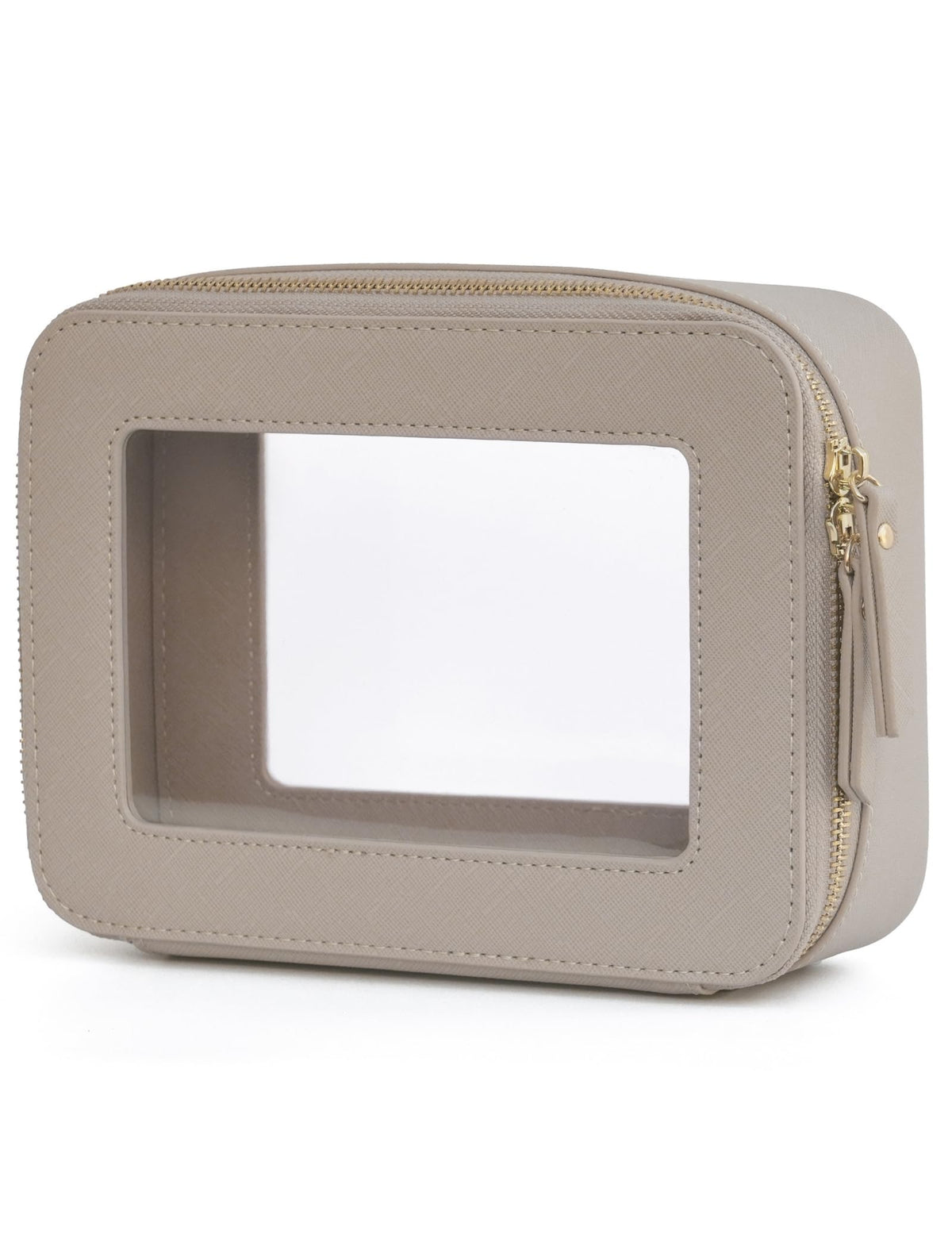 Popvibe Clear Makeup Bag Travel Cosmetic Case Transparent Toiletry Bag with Zipper, Portable Make Up Organizer Traveling Compact Car Bag for Essentials, Gold, Large