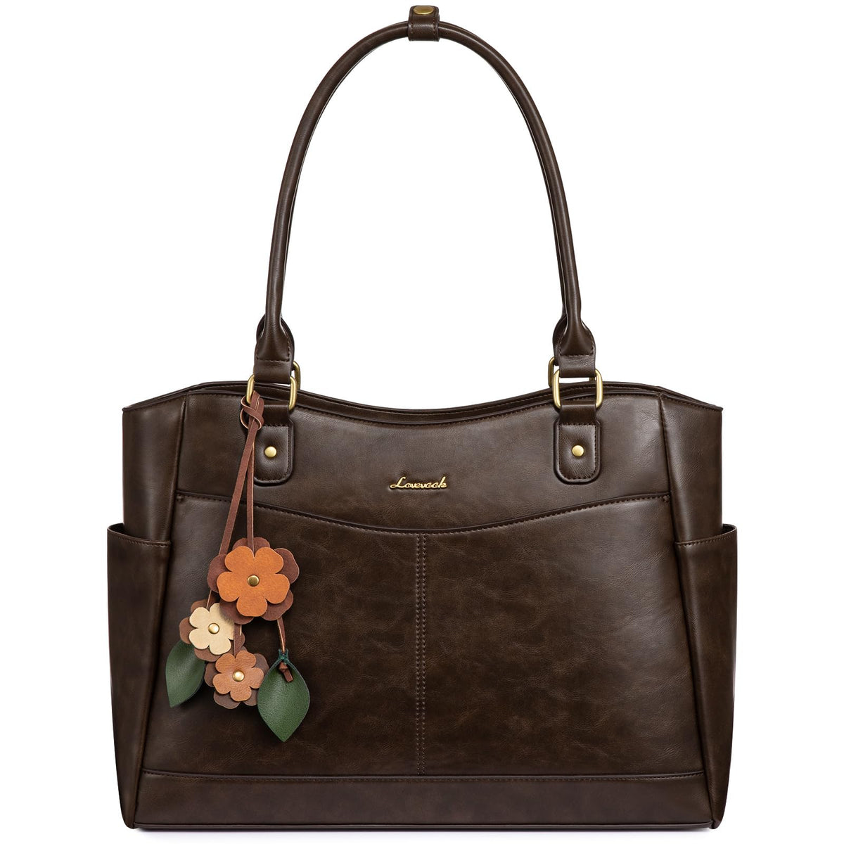 LOVEVOOK Laptop Bag for Women, Vintage Work Tote, Teacher Bag with Pendant