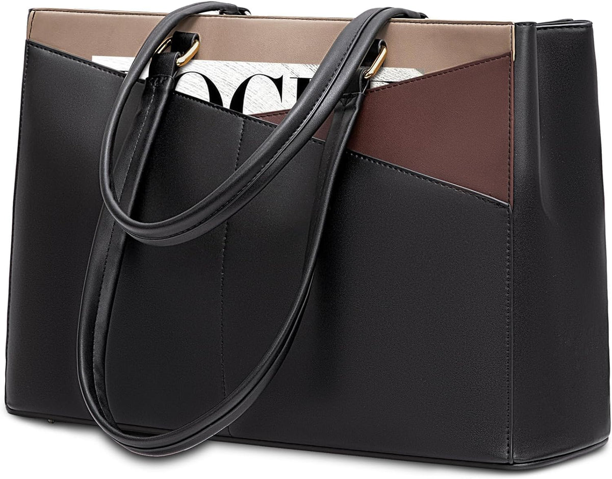 LOVEVOOK Laptop Tote Bag for Women 15.6 Inch Waterproof Leather Computer Bags Business Office Work Briefcase Black