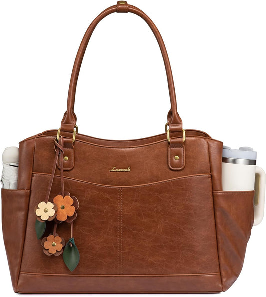 LOVEVOOK Laptop Bag for Women, Vintage Work Tote, Teacher Bag with Pendant