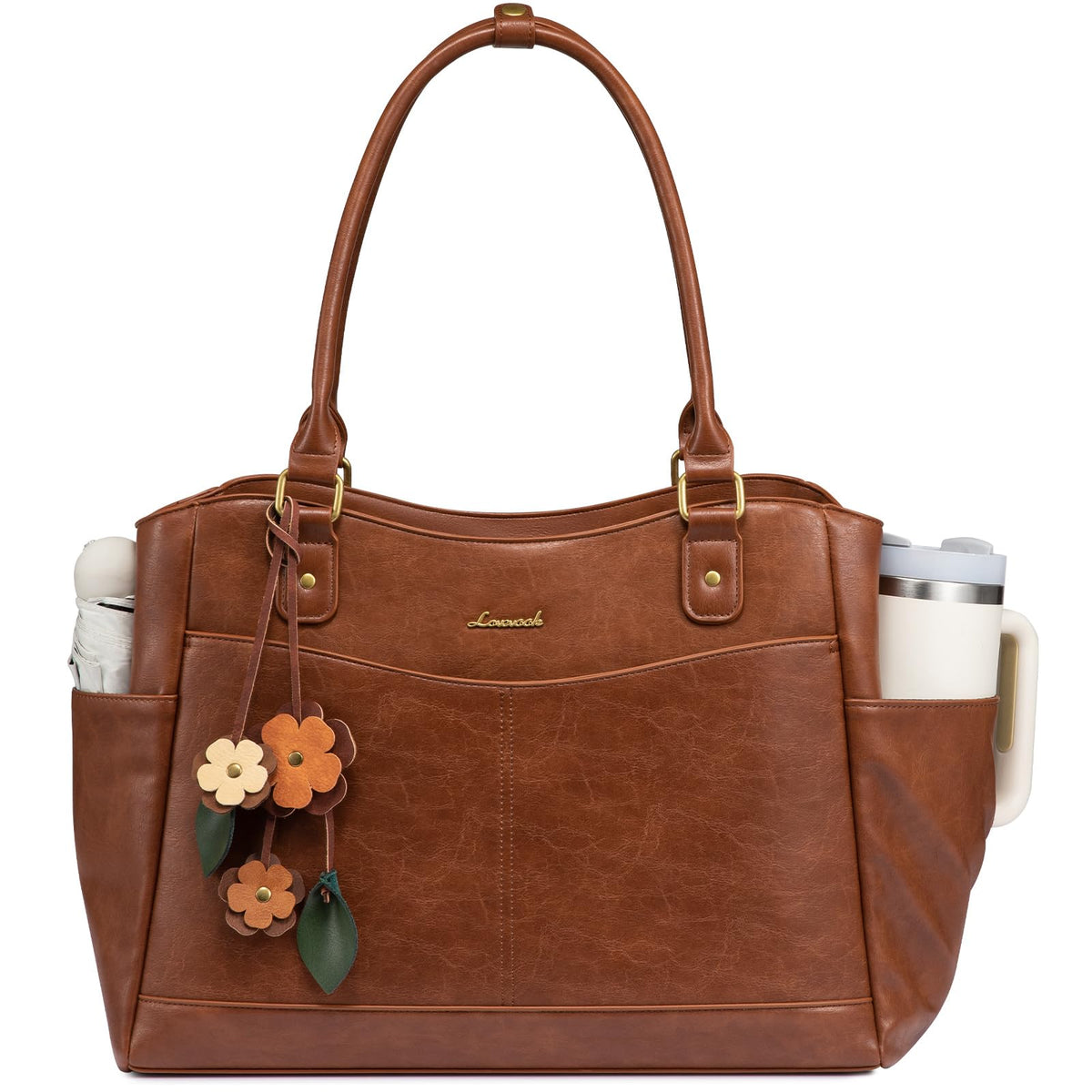 LOVEVOOK Laptop Bag for Women, Vintage Work Tote, Teacher Bag with Pendant