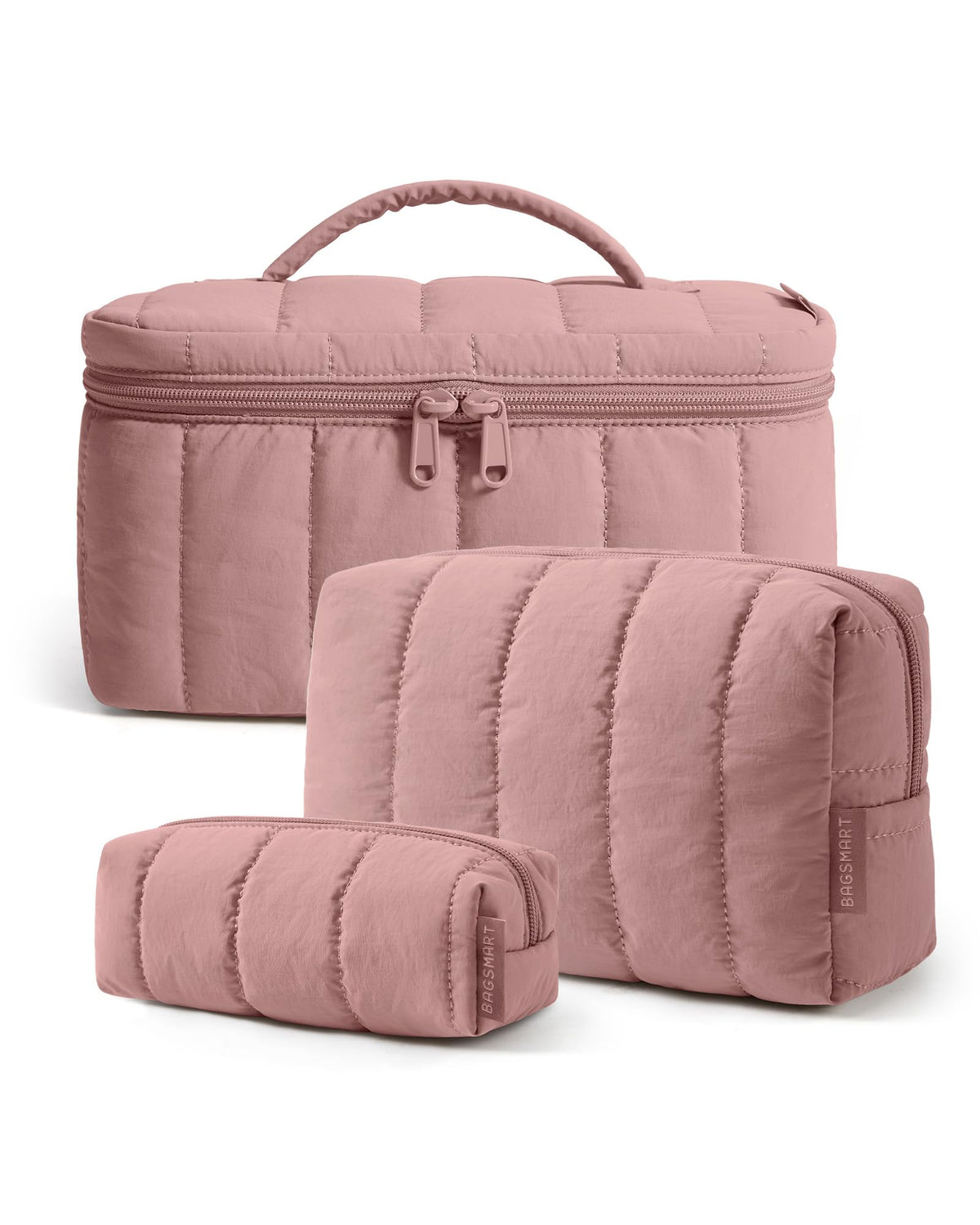 BAGSMART Travel Makeup Bag Set, 3 Pc Puffy Cosmetic Pouch, Black