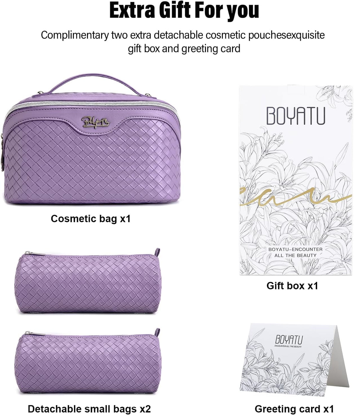 BOYATU Travel Makeup Bag Cosmetic Bags for Women: 3 Pcs Set Make up Bag